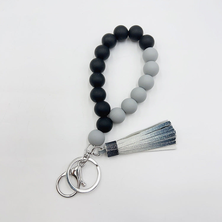 Wholesale Silicone Beads Gradient Sequin Tassel Handmade Beaded Wrist Keychain